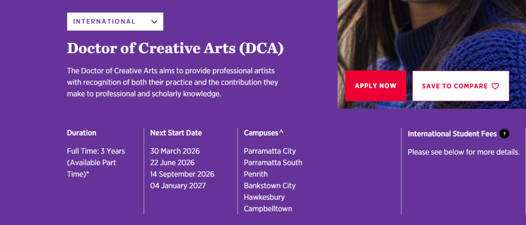 西悉尼大学创意艺术博士（Doctor of Creative Arts）